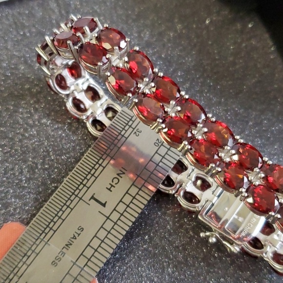Sterling Silver 925 Garnet Tennis Bracelet - Picture 10 of 12
